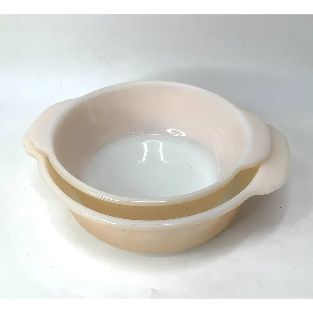 2 Vtg Anchor Hocking Ovenware Peach Luster Ware Bowl 1‎ Qt & 1 1/2  Qt Fire King